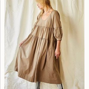 Free People Tiered Midi Dress in Camel Brown